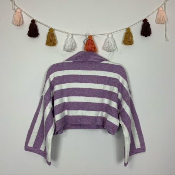 NWT For Love & Lemons Maud Boxy Crop Purple White Sweater Size Small - Picture 9 of 11
